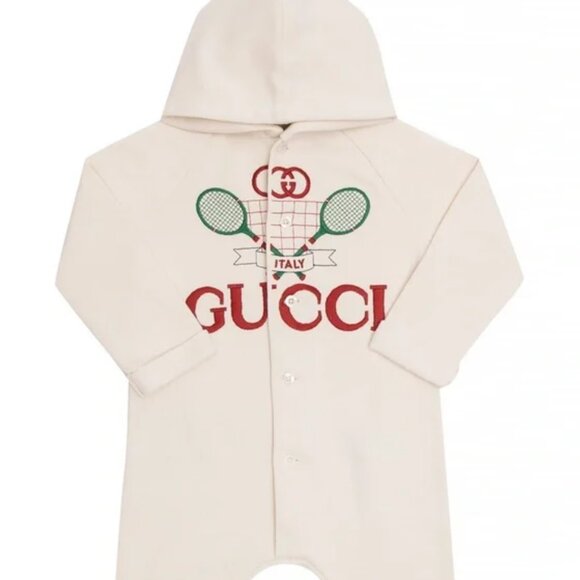 Gucci Kids Hooded Jumpsuit Romper Tennis Logo - Picture 2 of 6